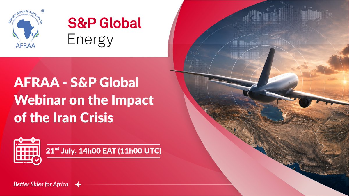 AfricanAirlines's tweet photo. Join #AFRAA and S&P Global for a briefing on the implications for jet fuel prices, supply security & African airlines.
📅 21 July 2026
🕑 14:00 EAT (11:00 UTC)
🔗 Register: https://t.co/JSITVEWKac
#BetterSkiesForAfrica https://t.co/WLRuXTHcy1