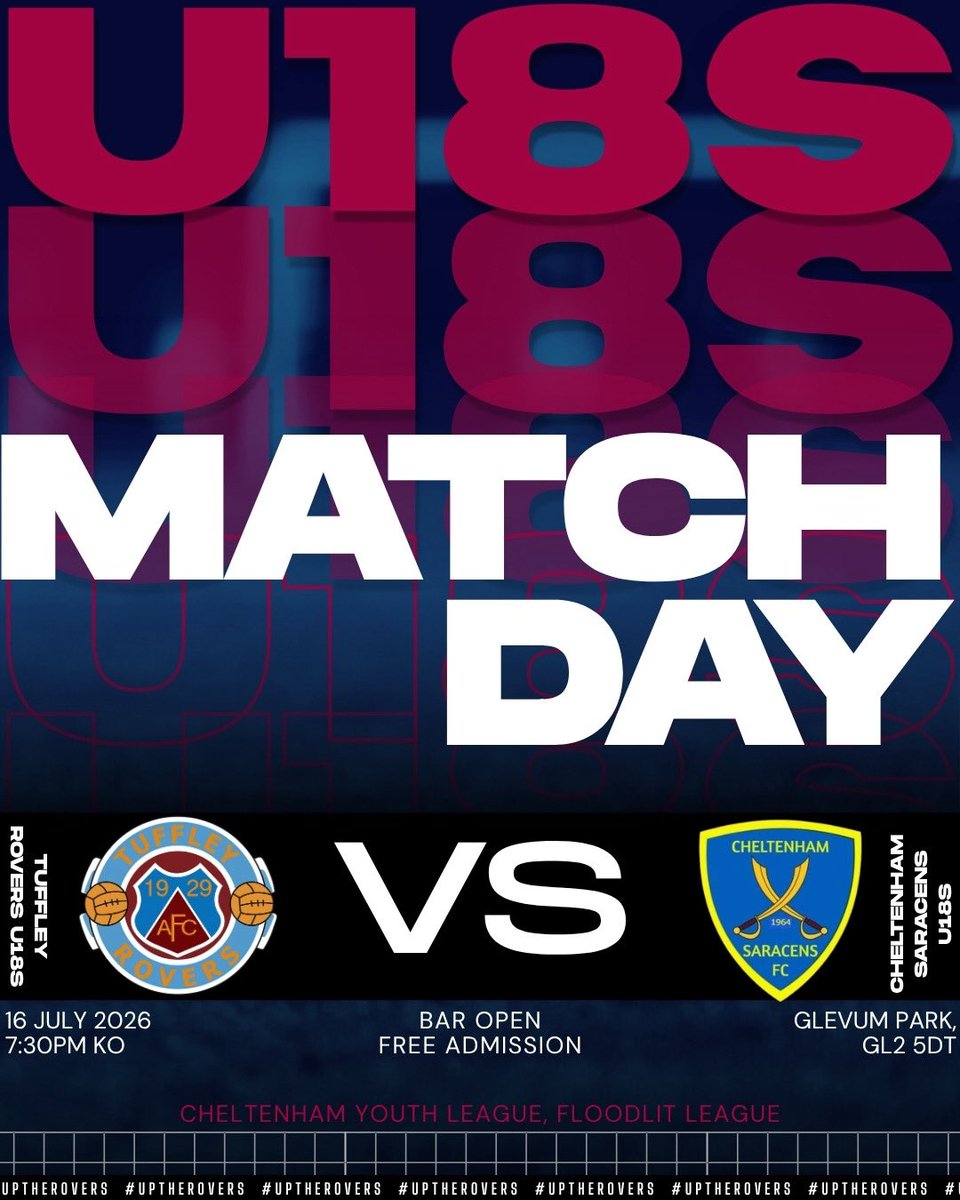 TuffleyRoversFC's tweet photo. Tonight at Glevum Park we see our @TuffleyRovers18 host @SaracensFC U18s in a pre-season game, kicking-off at 7:30pm.

The bar will be open, the sun is out &amp; it is free admission, so come along &amp; give our new squad your support.

#uptherovers https://t.co/XyJzahyC3k