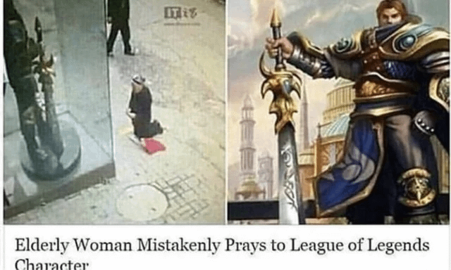 papuchochoe's tweet photo. i wasnt playing when old garen was around so now when i see his design this is the only thing i think of https://t.co/omY5ndieG1