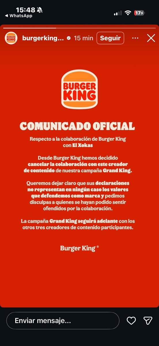 ArgosMLB's tweet photo. 🚨FUNA HISTÓRICA AL XOKAS🚨
Burgerking '@burgerking_es' lanza un comunicado anunciando que retiran la colaboración con Xokas tras las fuertes declaraciones machistas que ha dado en los últimos días🤯la misma empresa ha declarado su fuerte rechazo al streamer👏A PASTAR XOKAS https://t.co/38W5DzHADs