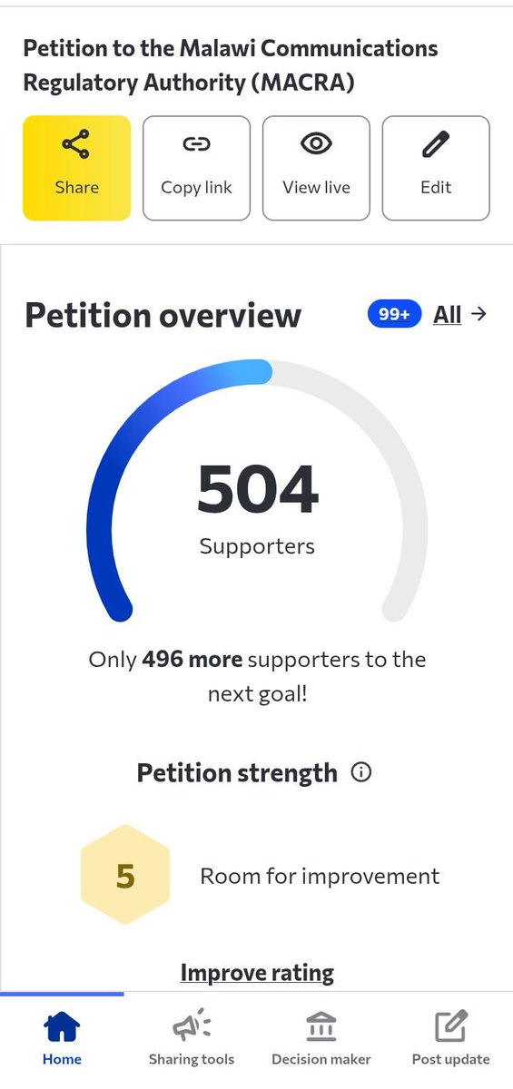 Gambino_265's tweet photo. 500+ signatures and counting! 🇲🇼

Help us demand affordable internet, transparent billing, and accountability from MACRA.

Please sign, repost, and tag others. 

cc: @Nkhondo_ https://t.co/svmt7LA3II