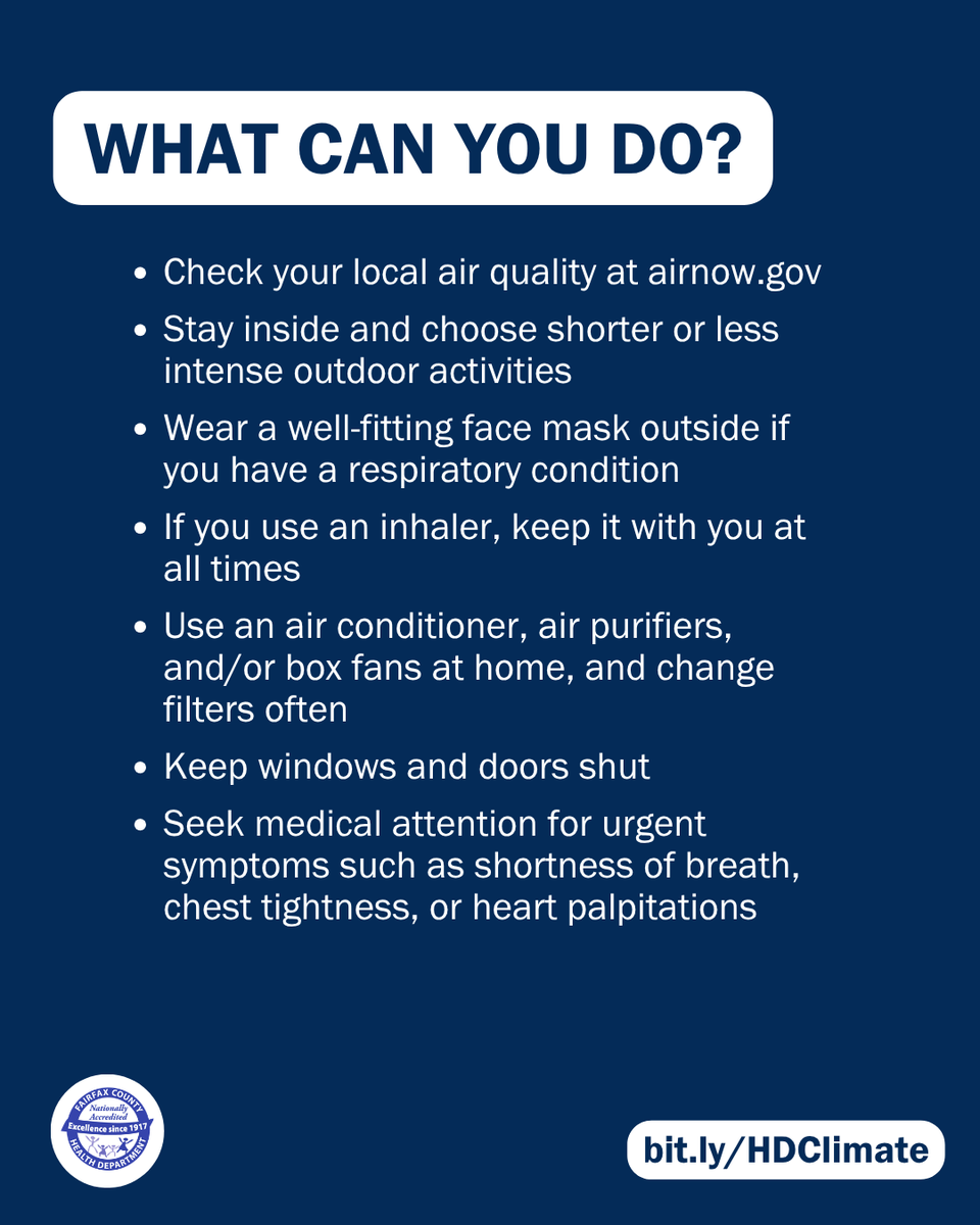 fairfaxhealth's tweet photo. Wildfire smoke harms health—limit outdoor activity, stay indoors, close windows, use air purifiers. Learn more: https://t.co/NTUqZoxnin https://t.co/AzCD2Qbnx3