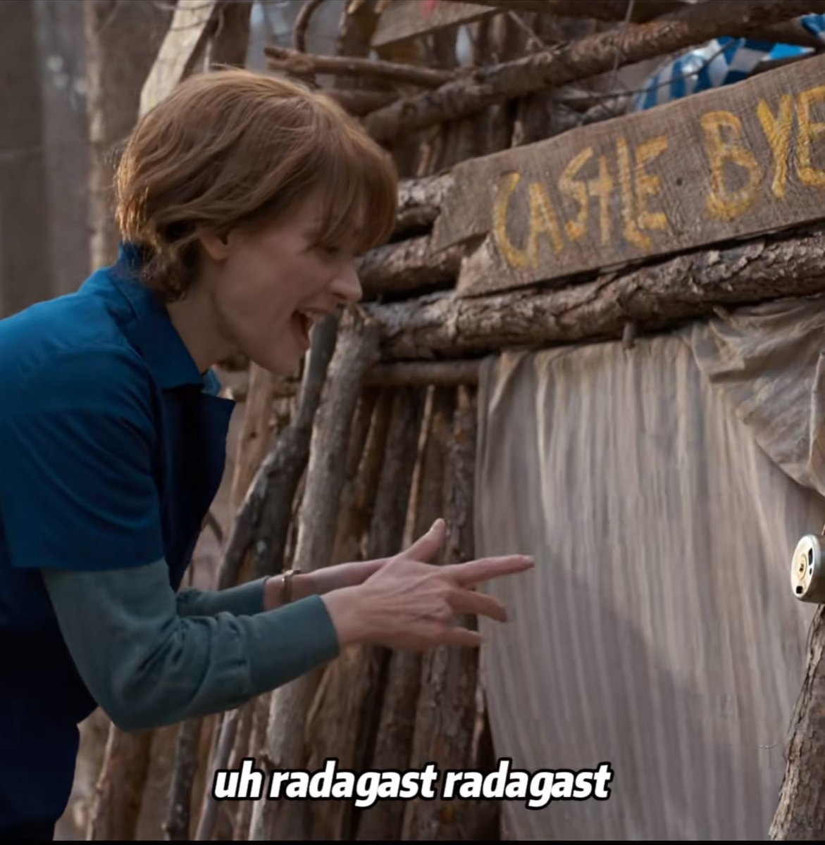 justserend12's tweet photo. since absolutely every line and scene is intentional in Stranger Things, I want to remind everyone that Castle Byers has a ✨ password ✨, and it’s “Radagast” — a shaman-like wizard in LOTR who, instead of challenging Sauron, avoids the War of the Worlds &amp; immerses in nature 🌱 https://t.co/Pk82R1ENVP