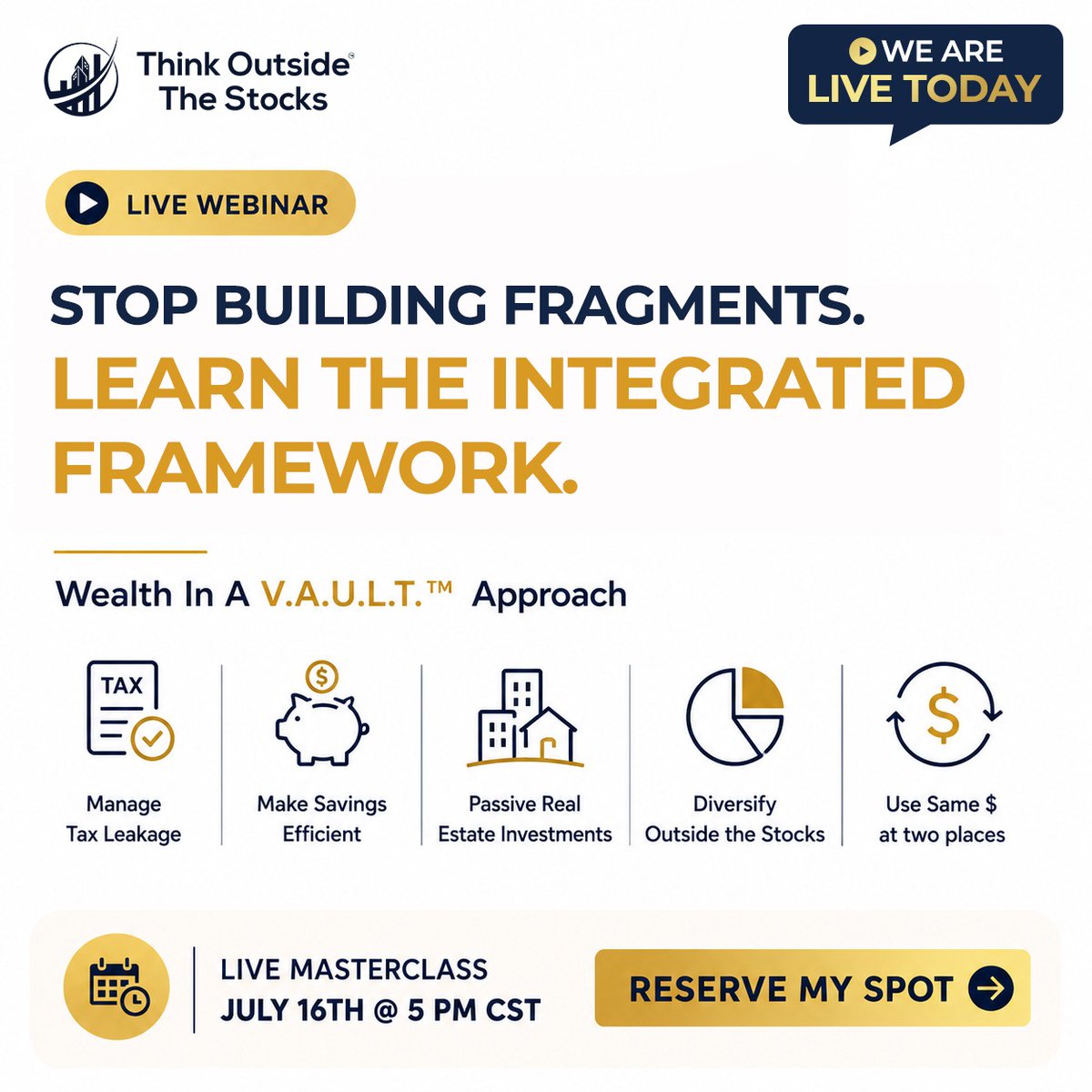 MadhaviThinks's tweet photo. 🚨 LIVE IN 1 HOUR 🚨

High earners don’t have an income problem.
They have a wealth strategy problem.

Learn the Wealth In A.V.A.U.L.T.™ Framework to:
-Reduce tax leakage
-Improve savings
-Diversify beyond Wall Street

Join us:
https://t.co/nunXNSpUxa

#ThinkOutsideTheStocks https://t.co/U29D2xRtJ2