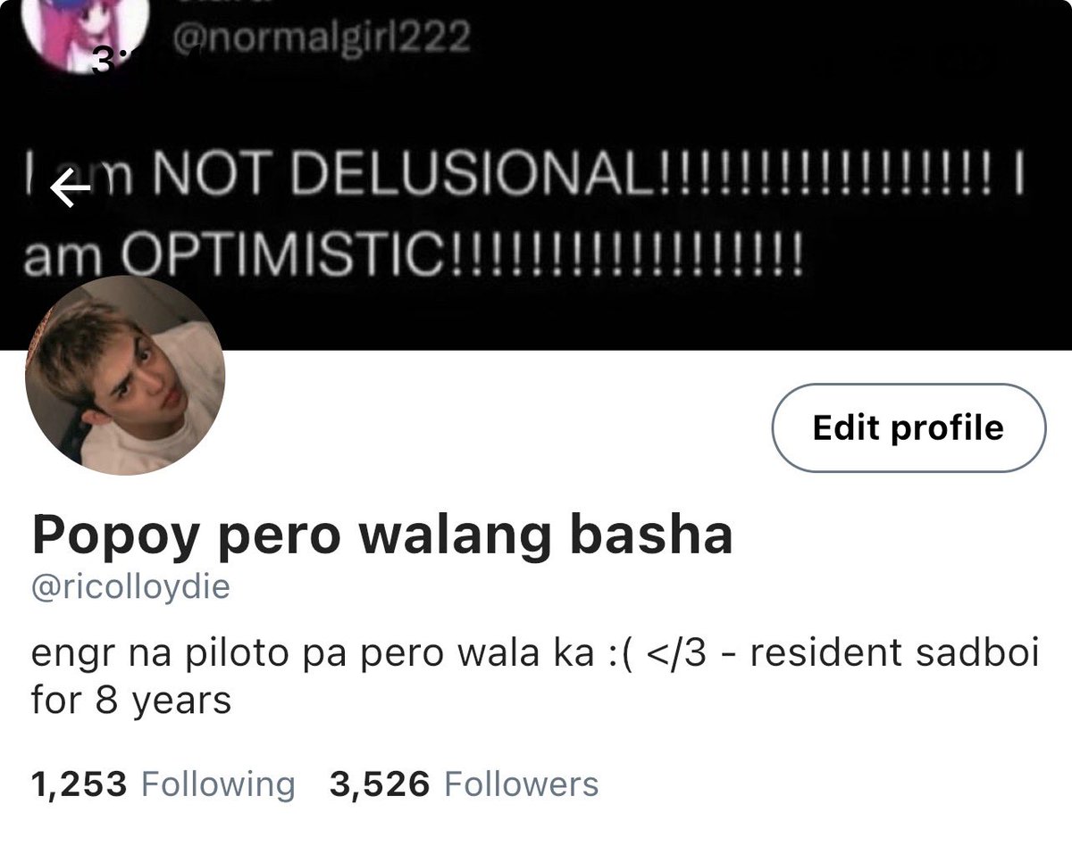 potofhannie's tweet photo. Rico Lloyd Valdez

- aeronautical engineer
- first officer ng Mulawin Air (their family business)
- pinangalan sa paboritong artista ng mama niya noong 90s
- makulit, madaldal, very sociable
- torpe

favorite word: ihhhh https://t.co/D6bPWstqMA