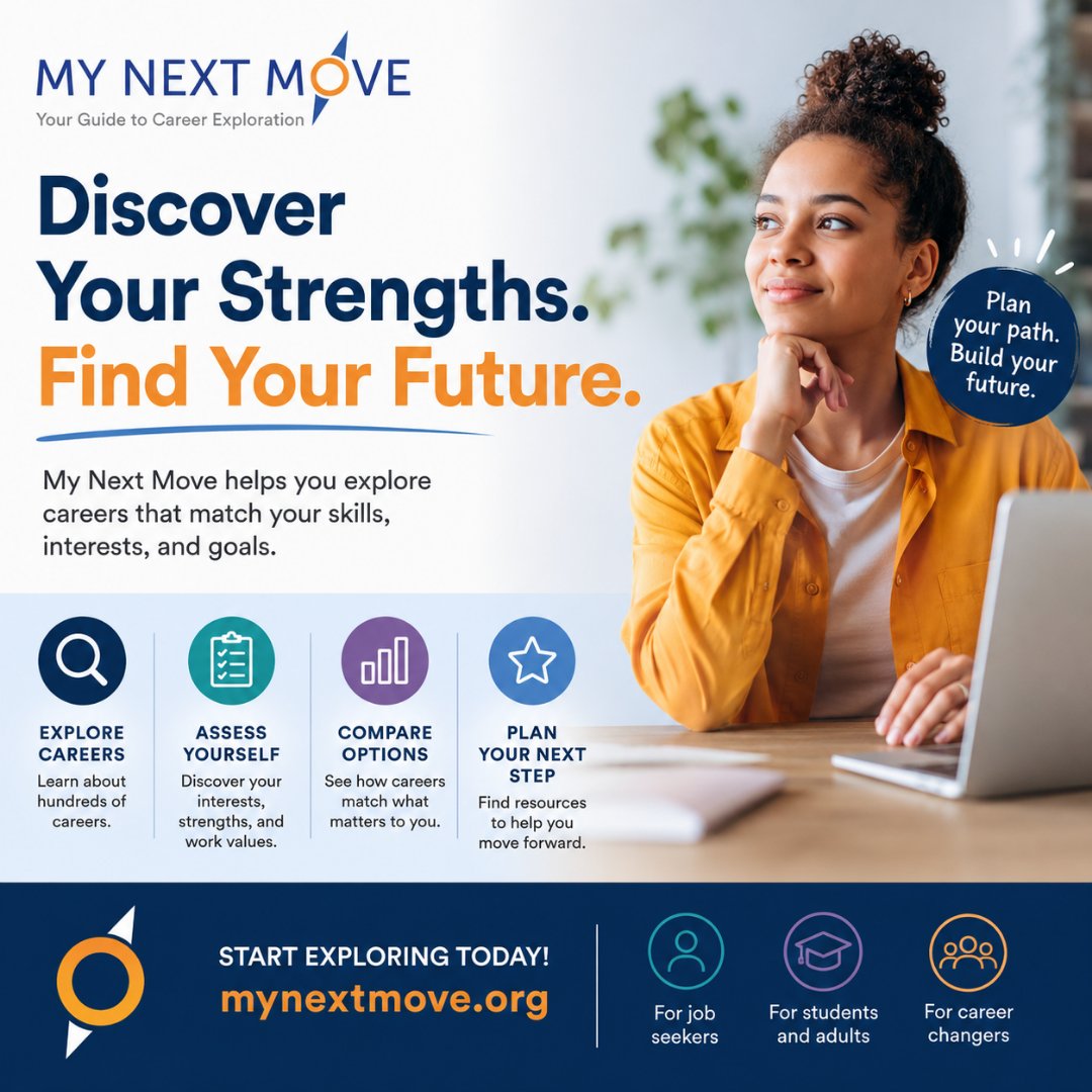 MorganStateCCD's tweet photo. My Next Move helps you:
✔️ Explore careers
✔️ Discover your interests
✔️ Compare career paths
✔️ Find resources to move forward

🔗 https://t.co/ijDVEn1LaS https://t.co/292jHCkyIx