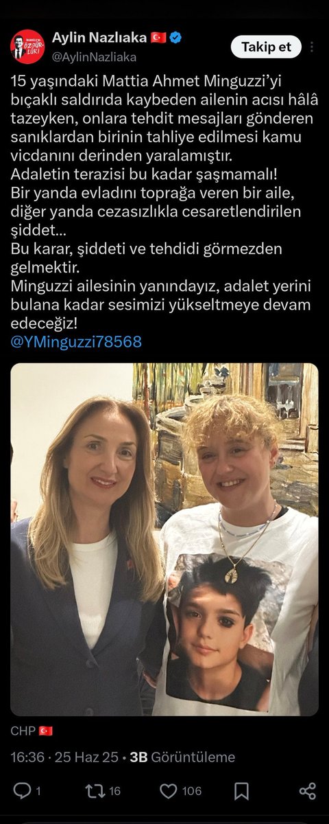 CAN_1_4_5_3's tweet photo. @YMinguzzi78568 #MinguzziYasasıTBMM

Evet CHP'li Aylin Nazlıaka, sen daha düne kadar Ahmet'in katillerinin cezasız kalmasından yakınmıyor muydun?

Şimdi ne oldu da DEM'liler gibi SSÇ edebiyatı yapmaya başladın?

Bu 180 derece dönüşünün sebebi nedir CHP'li Aylin Nazlıaka? https://t.co/0hXzhgyYXH