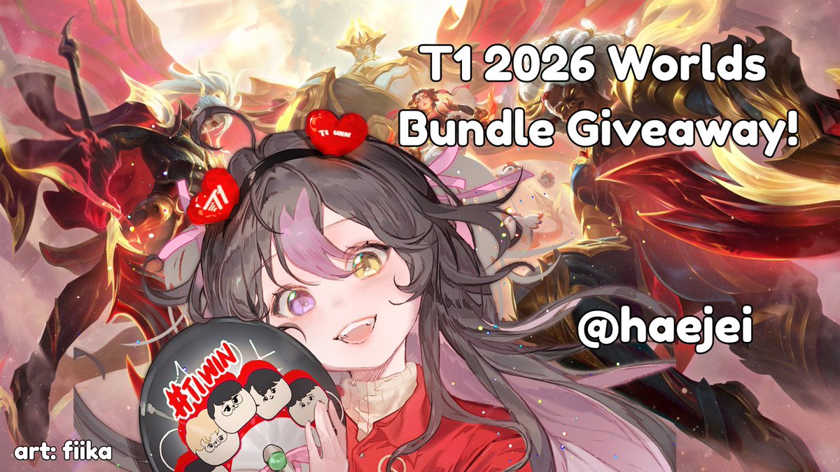haejei's tweet photo. ✨T1 WORLDS 2025 SKINS SIGNATURE BUNDLE GIVEAWAY ✨

To enter: 
💜Like &amp; Retweet  
💜Follow @haejei
💜Tag a fellow T1 fan and mention one of your favorite memories from this past year with T1!  

Winner will be announced July 24th!
#leagueoflegends #giveaway #T1WIN https://t.co/PxEa7Z1Pna