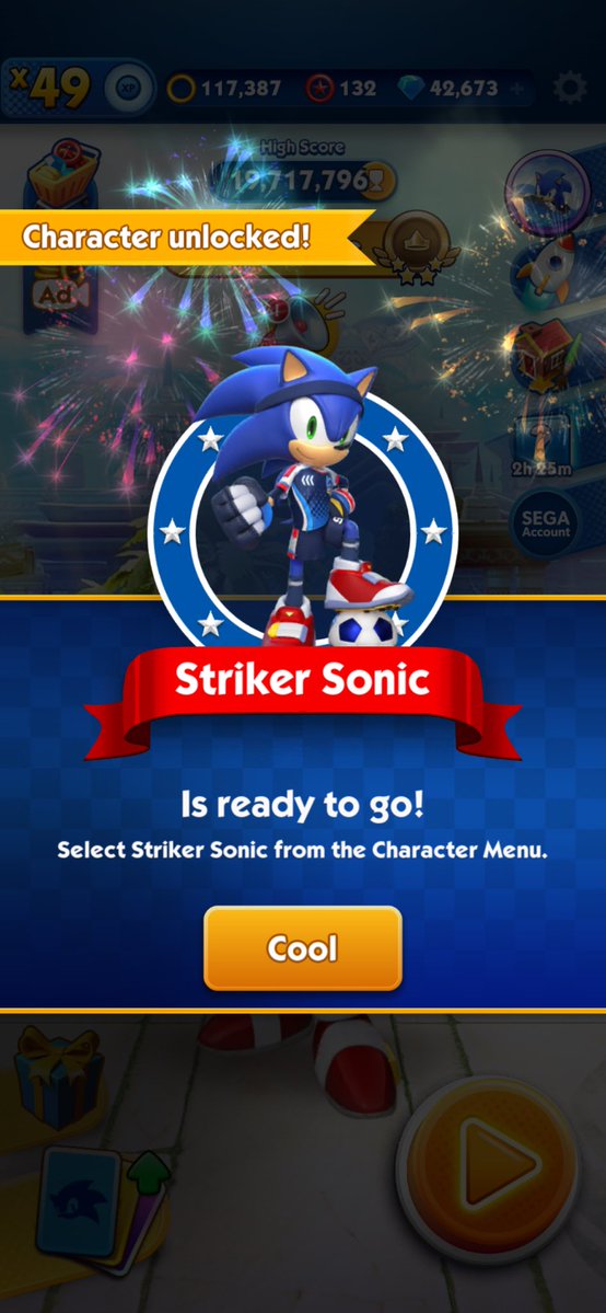 MarsBFly's tweet photo. I unlocked Striker Sonic https://t.co/TNlB5kOIi9