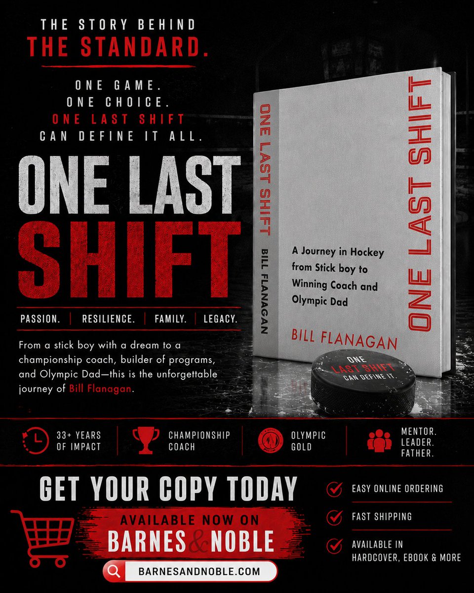 NJrCyclones's tweet photo. The story behind the standard is here.

One Last Shift is more than a hockey story—it's a book about perseverance, leadership, family, and the moments that shape a life.

From stick boy to championship coach and Olympic dad, Bill Flanagan shares the journey, the lessons, and the mindset that helped build a legacy.

📖 Get your copy today on Barnes & Noble website and discover why One Last Shift is resonating with readers far beyond the game.

🔗 Available now in hardcover and eBook.

#rollclones🔴⚫️
