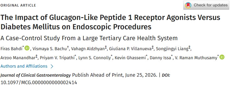 UCLAGIHep's tweet photo. This study, 🔖 @JCGjournal, compared outcomes of endoscopic procedures in patients on GLP1-RAs vs matched diabetics off GLP1-RAs, while also assessing the role of a 24-hour preprocedural liquid diet &amp; bowel preparation in mitigating this risk

👉https://t.co/ftsH3dOHXr https://t.co/2YTaZ7Fhh6