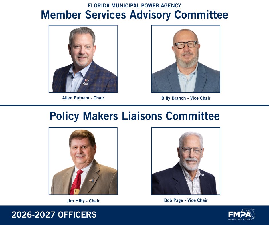 FMPAnews's tweet photo. Two FMPA committees met today and elected their officers for the year. Learn more about the Member Services Advisory Committee, Policy Makers Liaisons Committee, and the elected officers: https://t.co/TEjAo1N7r7 https://t.co/9LxHF44LCL