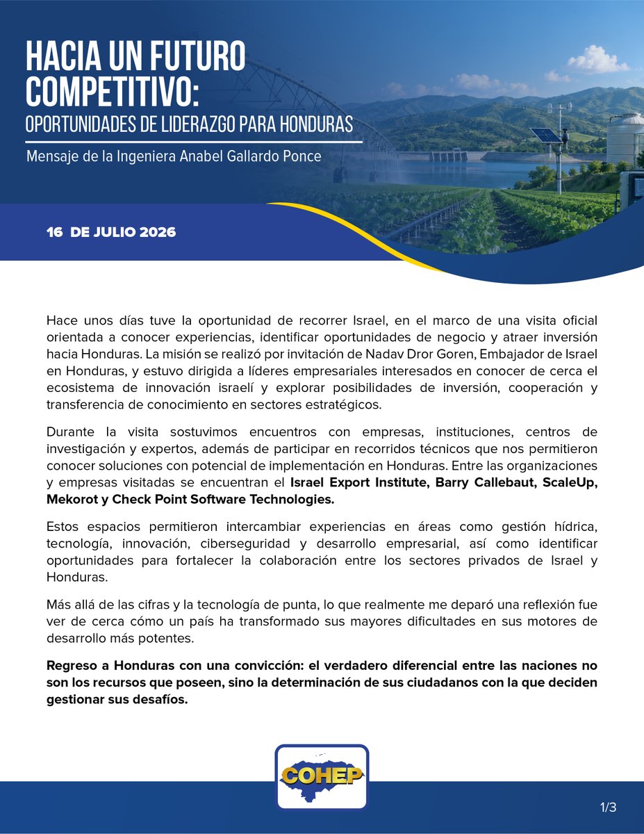 agallardoponce's tweet photo. Por invitación de la Embajada de Israel en Honduras, realicé una visita oficial para conocer de cerca su exitoso ecosistema de innovación y tecnología. Buscamos adaptar esta experiencia para atraer inversión estratégica y fortalecer al país. 🇭🇳
#MasEmpleo #MasInversion https://t.co/rZcNgJbA3W