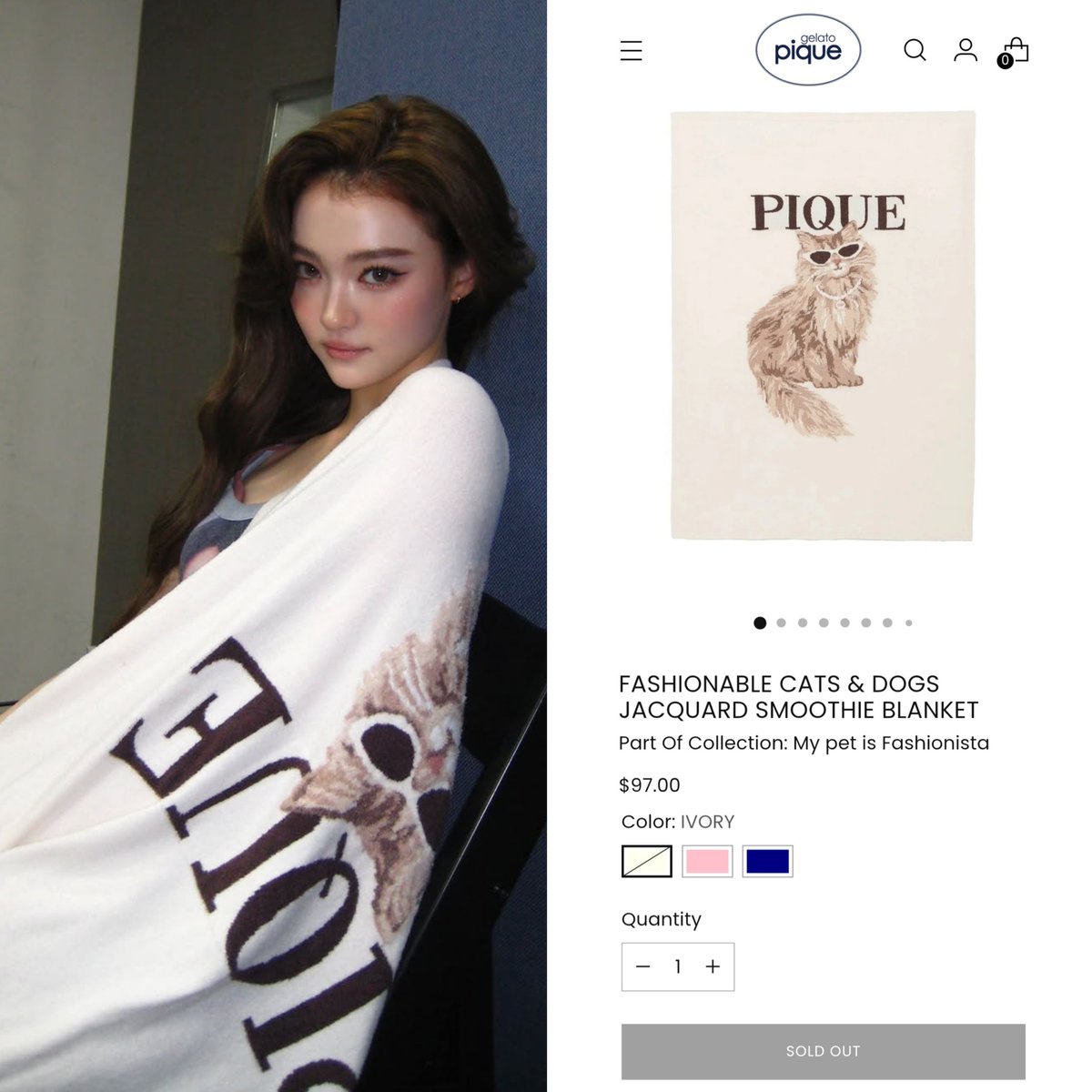 sumochi00's tweet photo. The Gelato Pique blanket in ivory, as seen in the same IG post by Ella, is also SOLD OUT on their official website! ✨

#ELLA #엘라 #MEOVV #미야오 https://t.co/uP83xwagSn