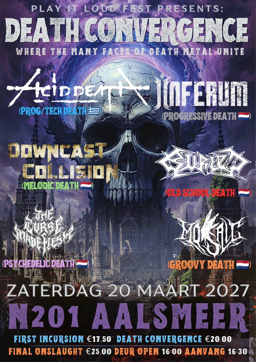 aciddeathgr's tweet photo. Play It Loud Fest presents: Metal Assault III - Death Convergence
The line up is complete. Here is the final #Poster
- ACID DEATH at headline position.
- March 20, N201 Aalsmeer, Netherlands.
-Facebook Event/Tickets: https://t.co/FgORi4EPGd
#AcidDeath #DeathMetal https://t.co/QvlnhPK0tY