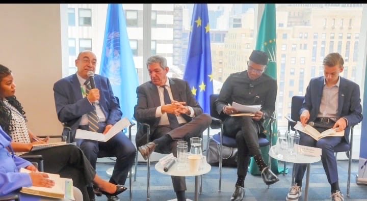 AfricanUnionUN's tweet photo. At the #AU-#EU Youths Cluster in New York: Delivering the opening remarks for the @_AfricanUnion , H.E. Ambassador Mohamed  Edrees, Permanent Observer of the AU to the @UN, delivered a forceful message on the strategic  commitment of the AU to empowering youth, as enshrined in the African #Agenda2063, the #African Youth Charter as well as the #UN #PactfortheFuture .
"For the African Union, this demographic reality is not a passive statistic; it represents our greatest dividend and strategic asset and an extraordinary opportunity for a better future for Africa.
By systematically investing in youth leadership, robust education, grassroots innovation, and meaningful institutional participation, we are doing more than securing a distant future. We are driving an immediate, vital contribution to global peace, security, and sustainable development." 
@AfricanUnionUN @UN_YOUTH @UA_ODS #AUEUYouth  #TheAfricaWeWant #YouthEngagement #Agenda2030