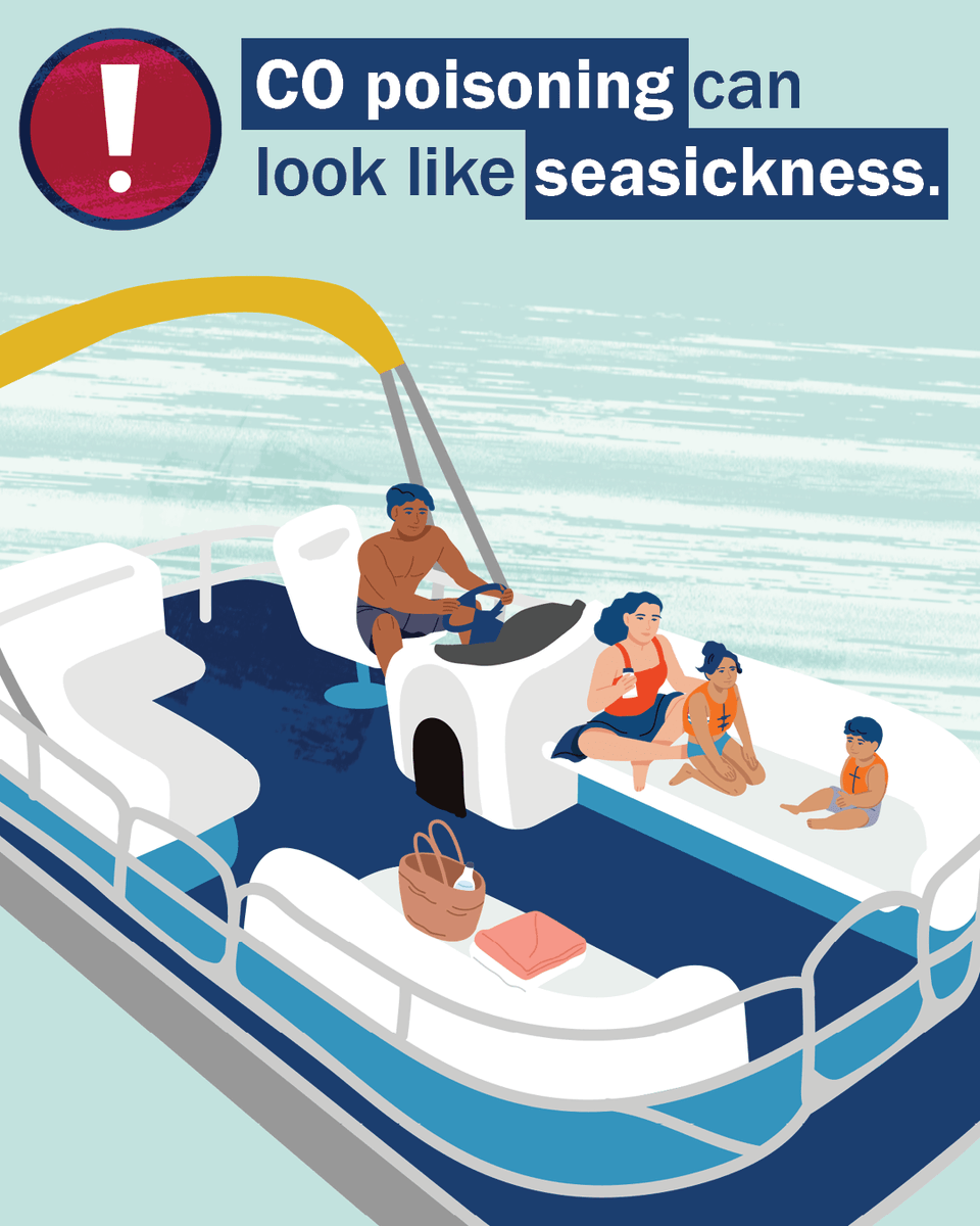 MichiganHHS's tweet photo. Make sure you and your fellow boaters know carbon monoxide or CO poisoning symptoms. They can look like seasickness and include headache, dizziness and nausea. DO NOT ignore symptoms. Look out for each other. 

Learn more about CO at https://t.co/W9VGXt52Xy. https://t.co/YtAT0dgSdB