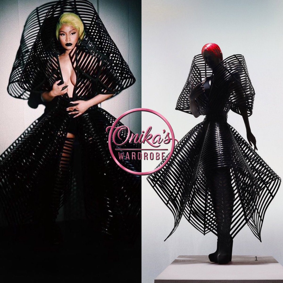 onikaswardrobe's tweet photo. Krippy Kush Remix (2017)
 
Nicki Minaj wears a Structural black outfit from Gareth Pugh Spring/Summer 2018 collection + $92 Vex Latex shorts and jewels by Lynn Ban.

#nickiminaj #fashion #style 
#krippykushremix #lynnban
#VexClothing #GarethPugh https://t.co/snDr9X6knq
