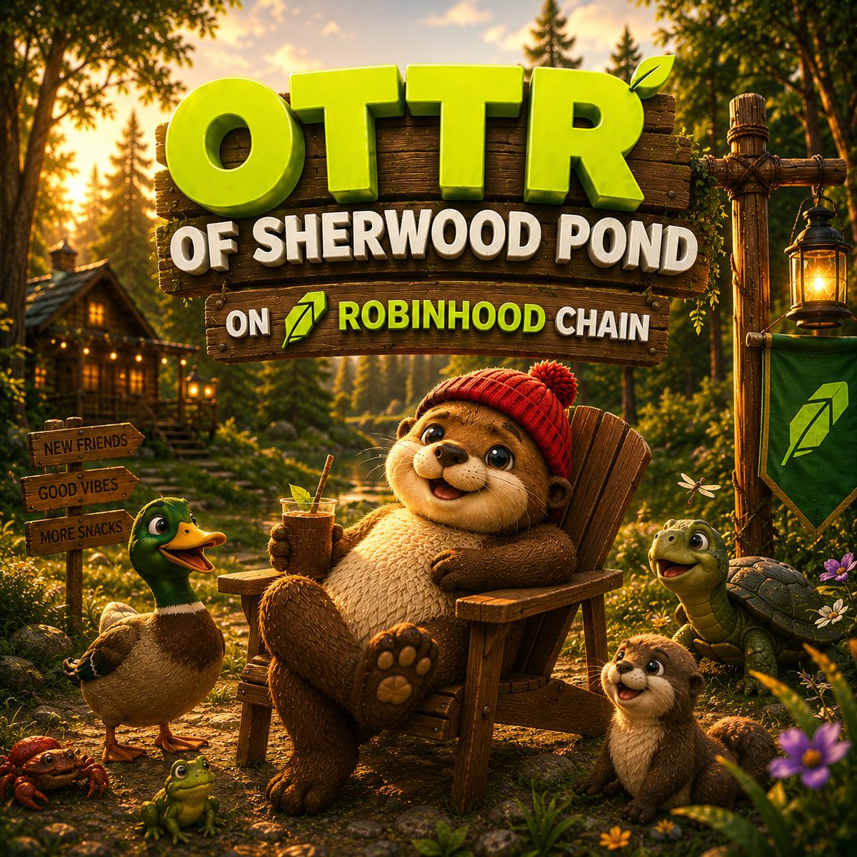 ottrworld's tweet photo. came to check out robinhood chain.

somehow ended up running a pond. 

just chill. stay OTTR. 🦦🧢 https://t.co/06cEeMliEM
