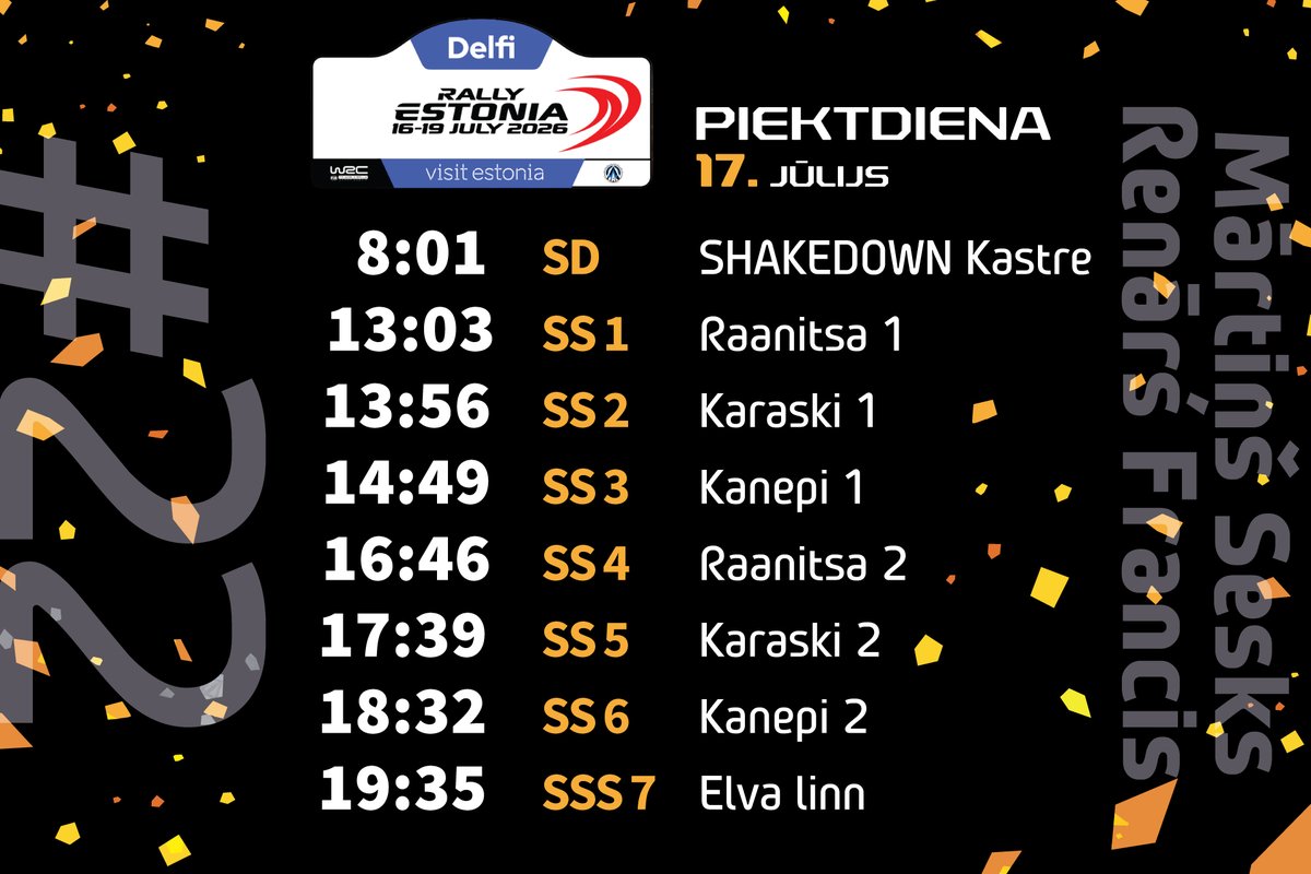 LVRally's tweet photo. No rīta #Shakedown, bet pēc tam jau arī 7⃣ ātrumposmi. 😎
Liepājnieki Mārtiņš Sesks / Renārs Francis piektdienas ātrumposmos startēs vienpadsmitie.
#WRC #MSport #22SesksFrancis #RallyEstonia https://t.co/NSRgEtDRTE