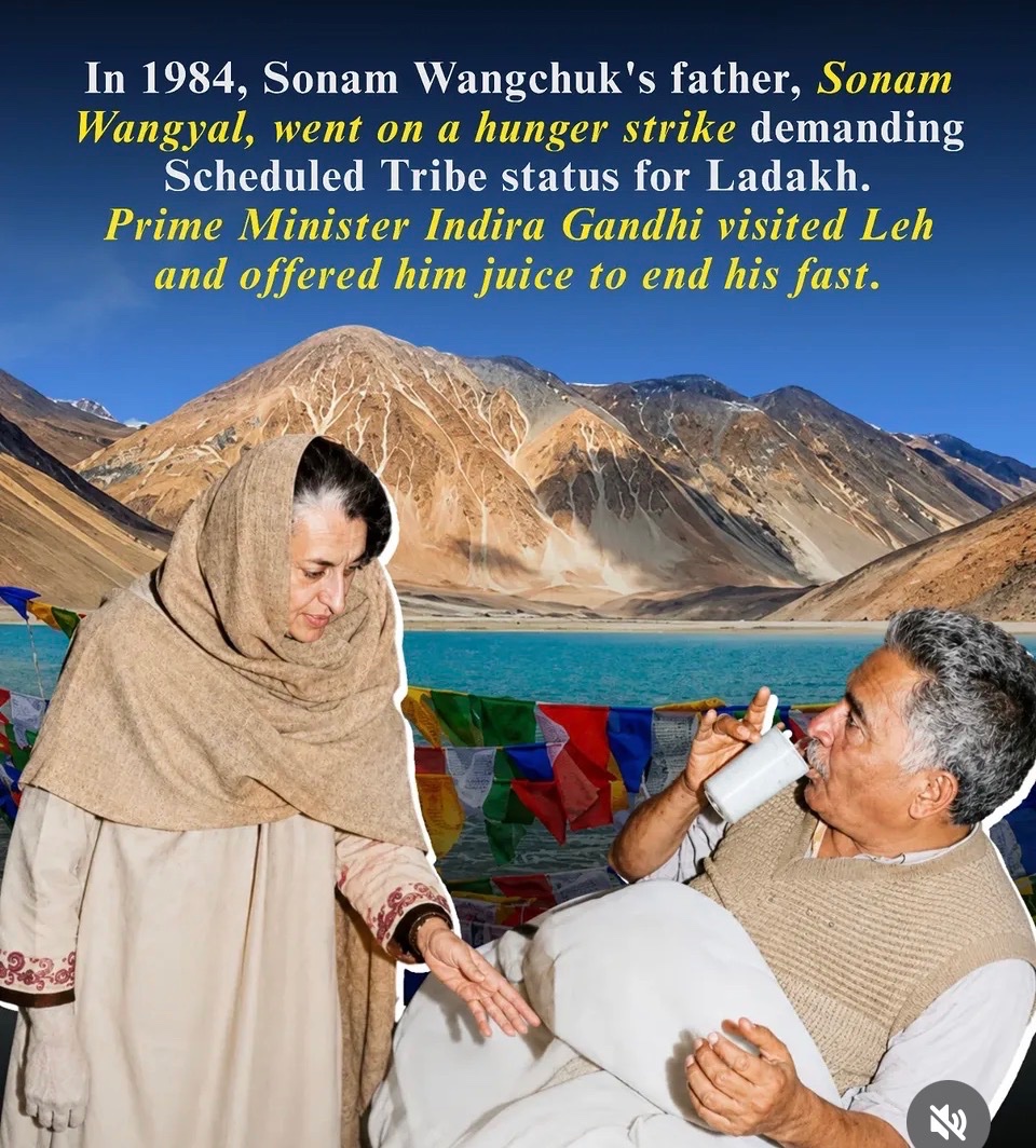 subh10's tweet photo. Did you know about this ? I didn’t know about this either #SonamWangchuk’s father was on hunger strike in 1984 when PM #IndiraGandhi personally visited #Leh to break his fast . https://t.co/gYeLTtLMHx