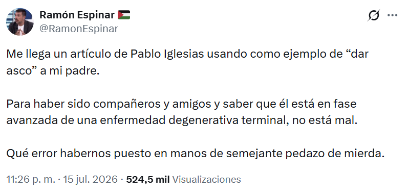 EsElVecino's tweet photo. Ramón Espinar dejó Podemos en enero de 2019, 6 meses después de que su padre explicara que Blesa le había dado una tarjeta black a la que cargó 178.399€.
Desde entonces ha hecho carrera en TV hablando de Pablo Iglesias.
Hoy se lamenta porque Pablo Iglesias le ha mencionado a él. https://t.co/hB6IwoPkLS