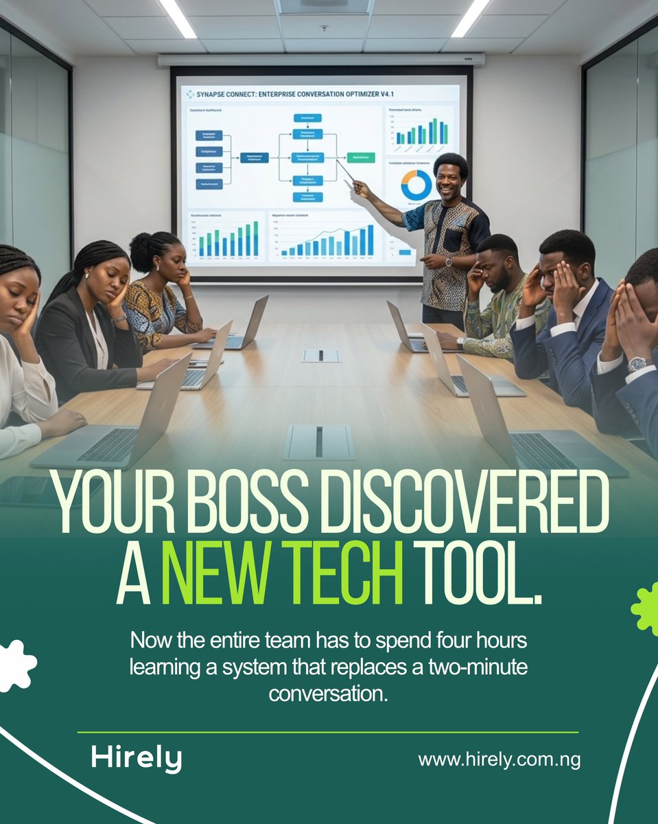 HirelyRecruit's tweet photo. A healthy workplace protects your time instead of draining it with complex tools. When searching for a job, look for companies that value simple, clear communication. You deserve to focus on your work, because true productivity requires focus, not complexity 

Comment "DATA" to be added to our database

At Hirely Africa, we help businesses hire exceptional talent and connect job seekers to real opportunities across Africa 

#hirely #job #workplace #hiring #recruitments