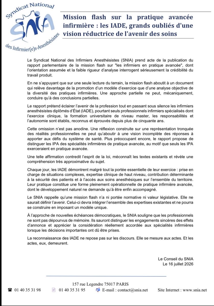 SNIA : Syndicat Nal des #IADE tweet media