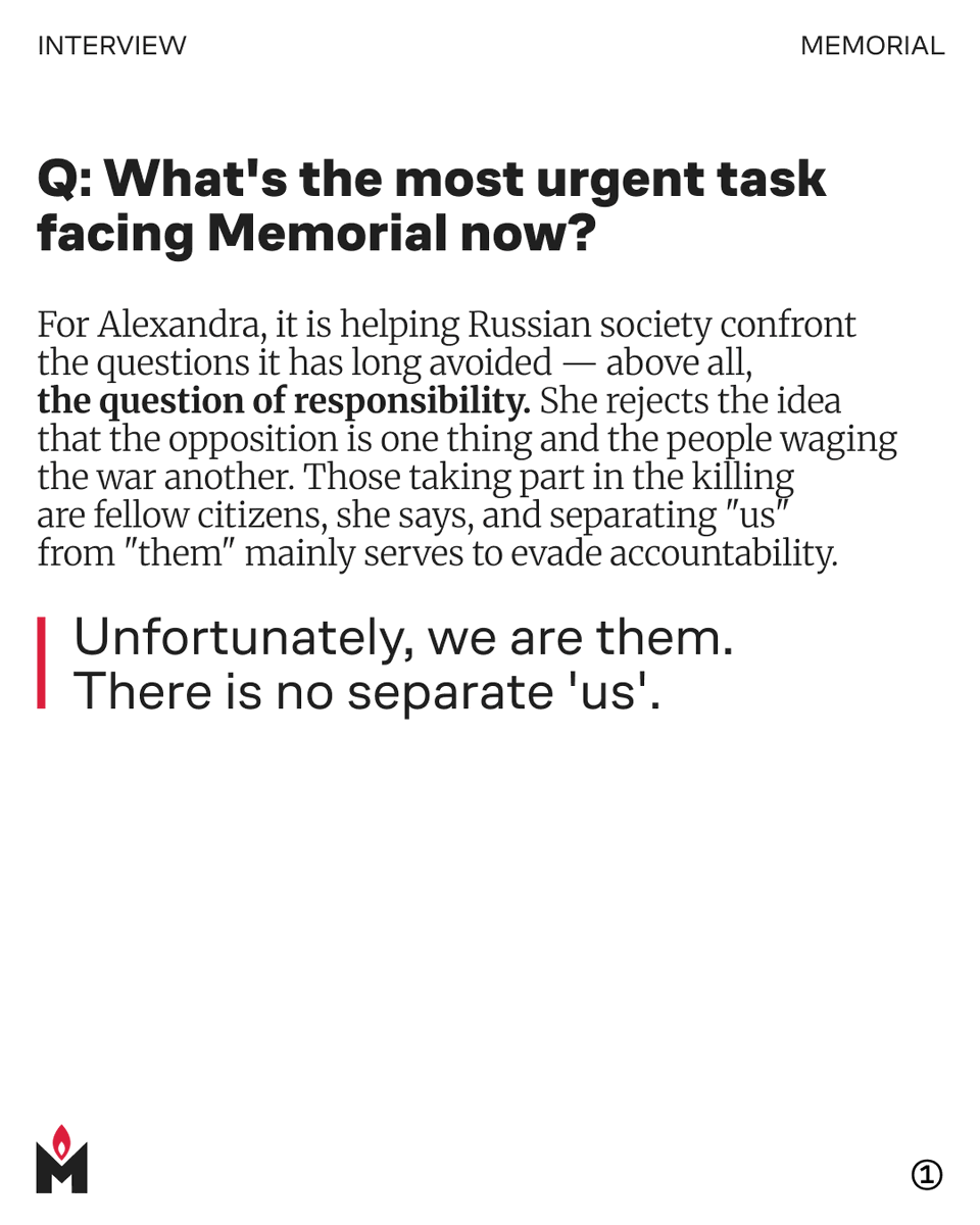 EnMemorial's tweet photo. Many people know Memorial for documenting the crimes of the Soviet past. But what does that work have to do with Russia’s war against Ukraine today?

In this interview, Memorial human rights activist Alexandra Polivanova reflects on why understanding the past is essential to understanding Russia today. She discusses the destruction of Memorial inside Russia, the links between memory and authoritarianism, the role of civil society during wartime, and why, in her view, a lasting peace requires more than ending the fighting.

Swipe through 9 key insights from the conversation.
Interview by Clara Sandgren.

You can read the full issue of New Eastern Europe  — Issue 4/2026: Fragility of Peace — at https://t.co/QyprlcmJiU