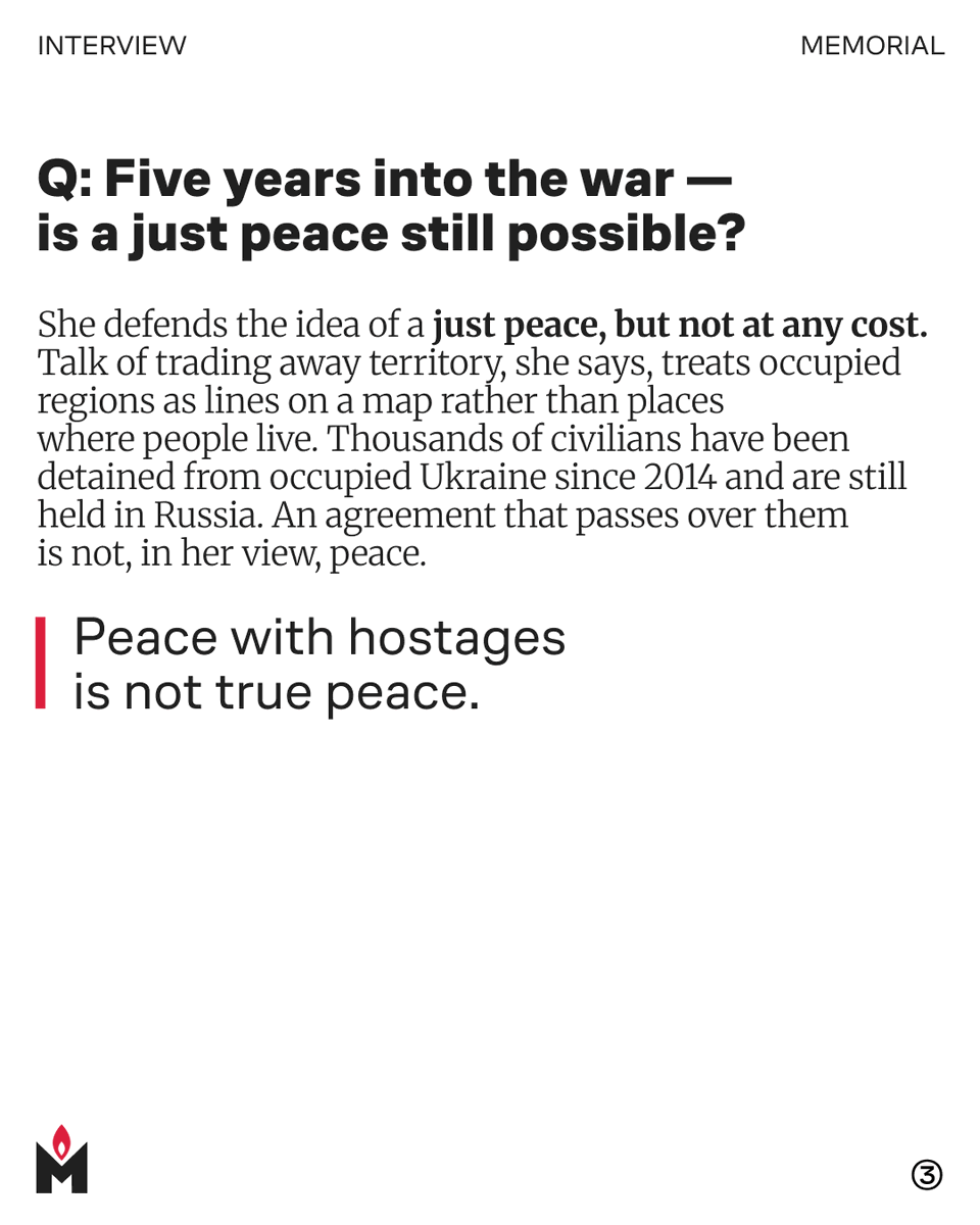 EnMemorial's tweet photo. Many people know Memorial for documenting the crimes of the Soviet past. But what does that work have to do with Russia’s war against Ukraine today?

In this interview, Memorial human rights activist Alexandra Polivanova reflects on why understanding the past is essential to understanding Russia today. She discusses the destruction of Memorial inside Russia, the links between memory and authoritarianism, the role of civil society during wartime, and why, in her view, a lasting peace requires more than ending the fighting.

Swipe through 9 key insights from the conversation.
Interview by Clara Sandgren.

You can read the full issue of New Eastern Europe  — Issue 4/2026: Fragility of Peace — at https://t.co/QyprlcmJiU