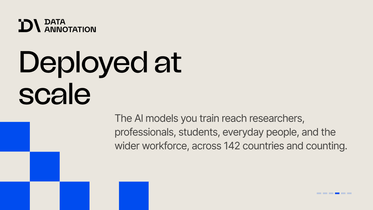 Data_Annotation's tweet photo. Every correction you make teaches the next generation of AI to reason like an expert, and then it’s deployed to millions. Expertise, not volume.

See why the work matters. https://t.co/IQLqweYjxJ