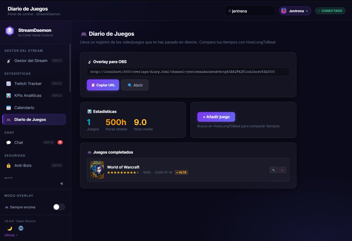 JuanEntrena's tweet photo. ¡StreamDaemon sigue creciendo!

Acabamos de lanzar dos nuevas herramientas para tu OBS:

🗓️ Calendario de Streams
 🎮 Diario de Juegos

100% gratis y Open Source. ¡Pruébalo ya! 👇

https://t.co/1GVZtSE102

#Twitch #Streamers #OBS #Streaming #OpenSource https://t.co/JKW5qkquBg