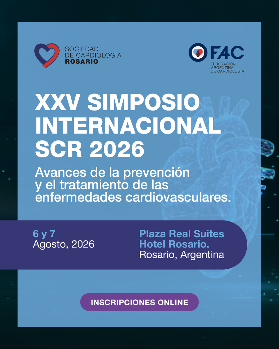 fac_cardio's tweet photo. 🫀 XXV SIMPOSIO INTERNACIONAL SCR 2026
Avances en prevención y tratamiento de enfermedades cardiovasculares.
6 y 7 agosto, Rosario.
Organiza: SCR + FAC.
Inscripción en la web.
#FAC #cardiologia #simposiointernacional https://t.co/rxeiZvM1A1
