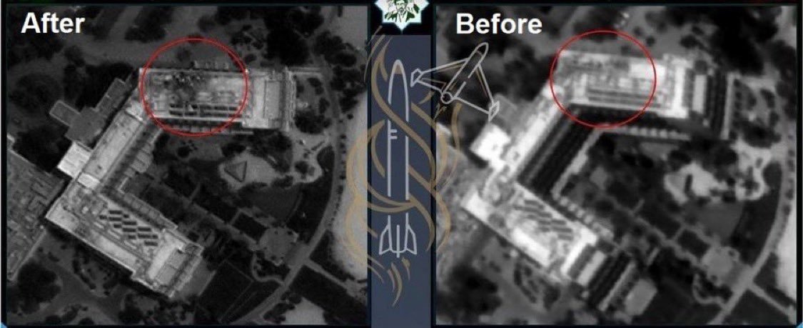 SAARCinfo's tweet photo. @IranObserver0 Satellite images show Iranian drone(s) struck the roof of the Crowne Plaza Hotel in Duqm, Oman. 

This was reportedly a targeted assassination. Outcome of the assassination remains unknown. https://t.co/6dbNraDzrY