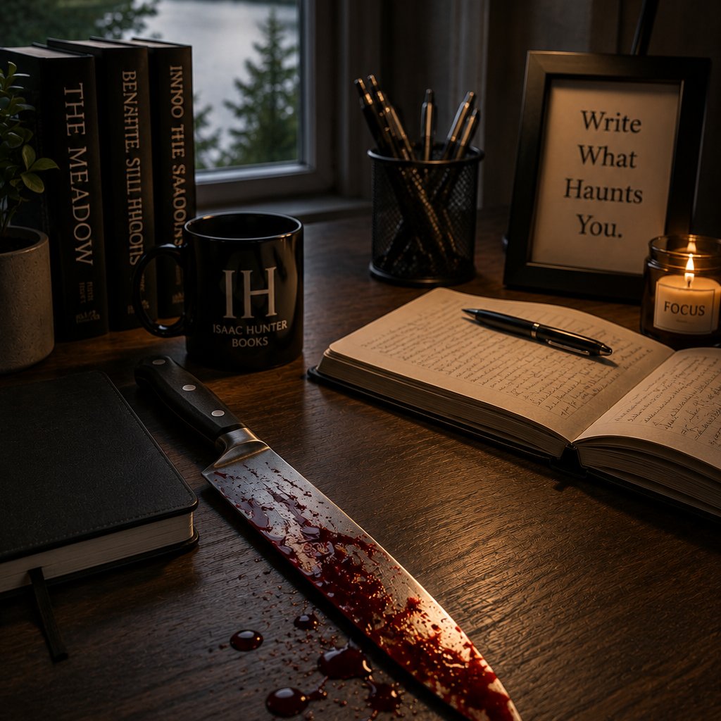 IsaacHunterBKS's tweet photo. Most stories don’t begin with a scream but with something that doesn't belong. A muddy footprint on a clean floor. Or a knife resting on an otherwise peaceful desk. That’s my kind of story. 
Stop by Saturday. Corner of 8th and N Lake in Lakeside. 12pm-6pm. See you there! https://t.co/dR7yJ44AfH