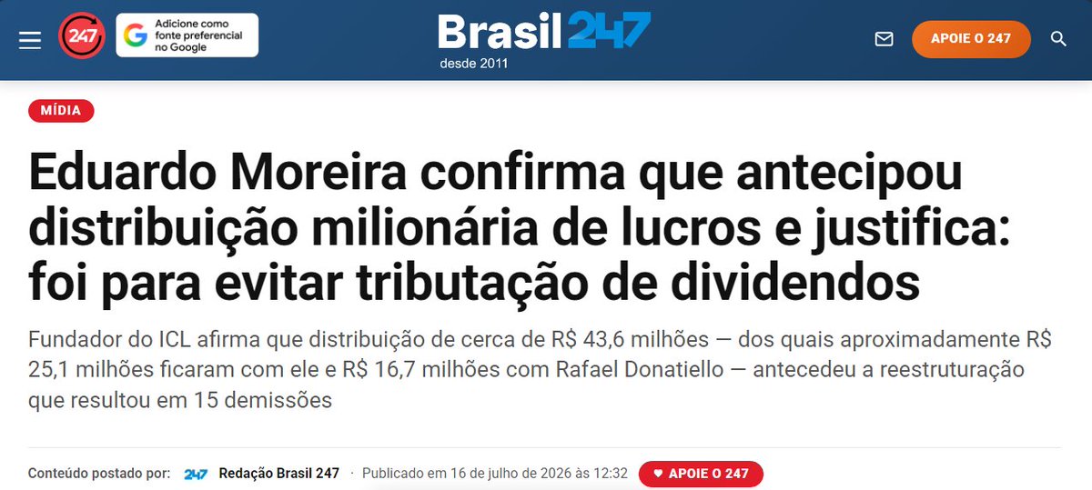 pamcosta21's tweet photo. 23:59 -  Eu apoio Lula e a reforma tributária, precisamos taxar os super ricos 
00:00 - Deixa eu antecipar meus lucros e dividendos para fugir da tributação de dividendos

ISSO É O QUE BANQUEIRO em geral faz com a sociedade brasileira. Enganam você, e no escondidinho tentam ludibriar o próprio sistema pela qual eles 'militam'.