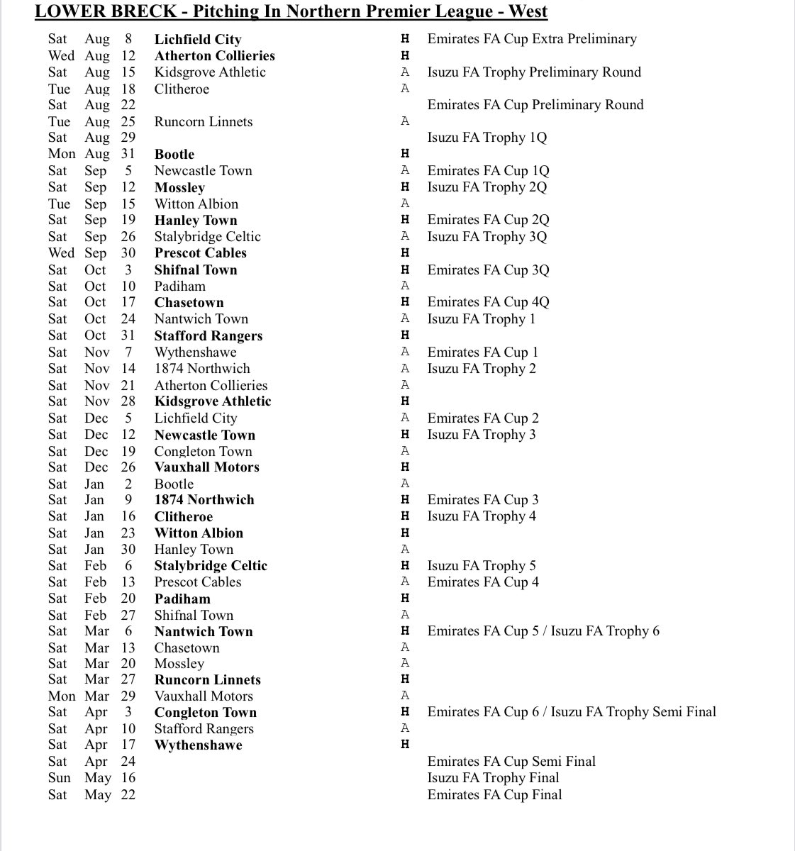 lowerbreck's tweet photo. The @NorthernPremLge 2026/27 fixtures have been released and we start the season at home to @lichfieldcityfc Saturday 7th August…We still have match ball sponsorship available for 12 Home fixtures…Plz DM the club for further information…We Go Again…UTB…⚽️ https://t.co/Y6MYrxJHG0