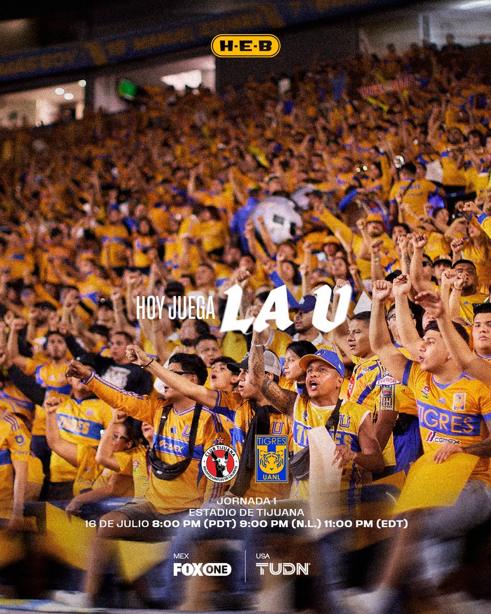 TigresOficial's tweet photo. 🗣️ ¡Arriba que hoy hay futbol, hoy juega La U en la frontera y vamos con fuerza, garra y corazón en este nuevo camino! 💪🏼🐯

¡Tigres, mi buen amigo! 💛

@HEB_mexico https://t.co/p99QQGt5O2