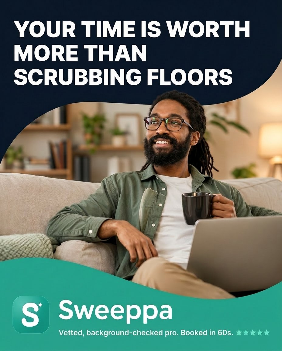 Sweeppahq's tweet photo. Your time is worth more than scrubbing floors.
Find and book vetted, background-checked independent cleaning pros nearby through Sweeppa.
Get started: https://t.co/TNLbsntTfr
#Sweeppa #CleaningMarketplace https://t.co/A1gXRWDpEp