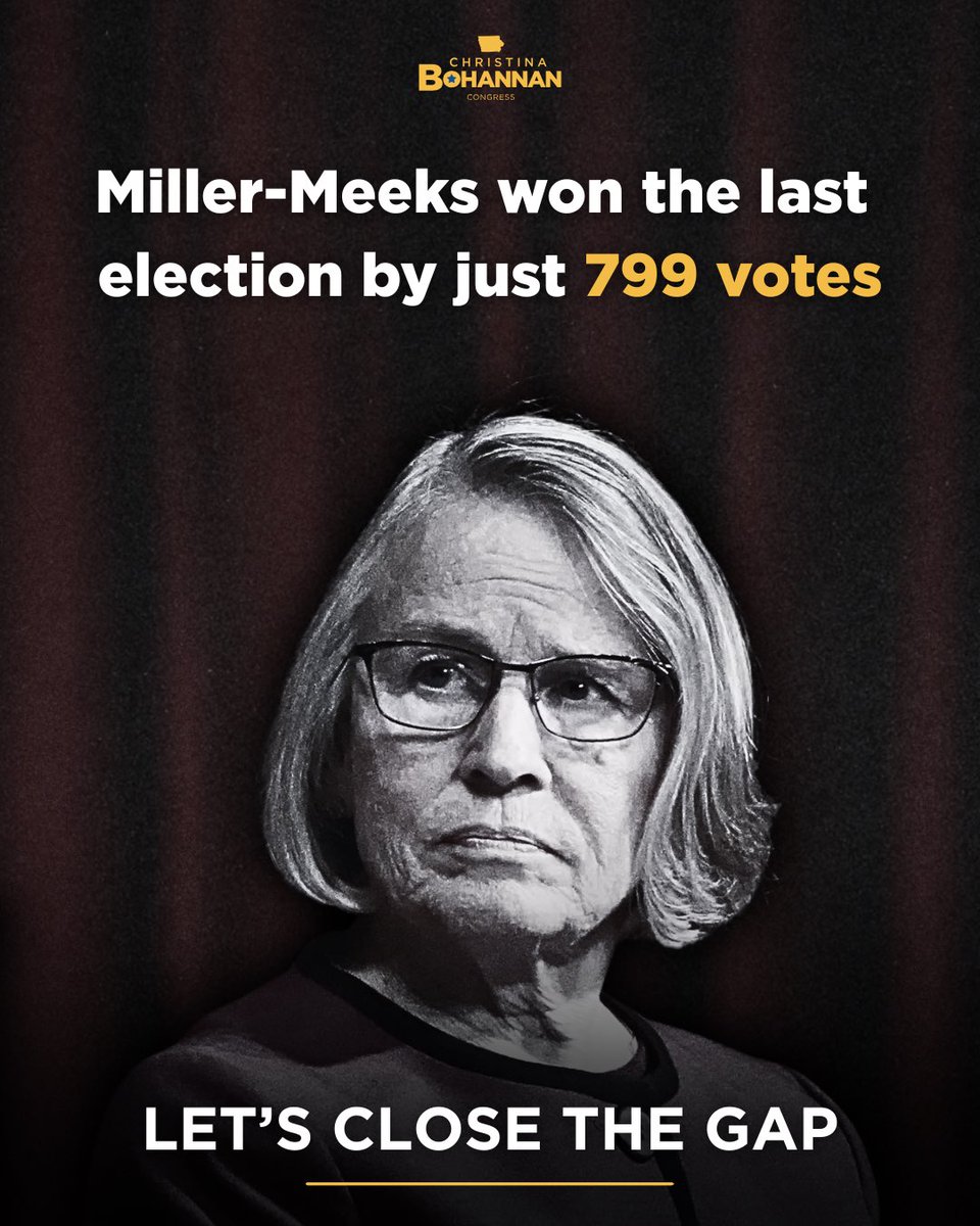 BohannanIowa's tweet photo. Just 799 votes decided this last election in this district. 

It’s not going to be easy, but in November we plan to close that gap and finally put Iowa first. https://t.co/PhKEvZP3nr