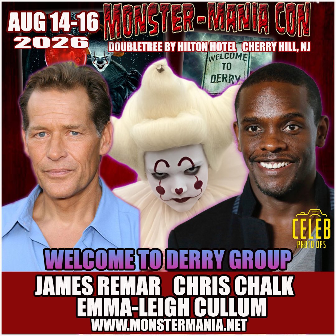 MonsterManiaCon's tweet photo. JAMES REMAR joins CHRIS CHALK & EMMA-LEIGH CULLUM for an IT: WELCOME TO DERRY group at Monster-Mania!
Tix: https://t.co/btPrXbzQYi
#ITWelcomeToDerry #Dexter #warriors #mortalcombat #blade #pennywise #horror #monstermaniacon https://t.co/4SgBWmECRu