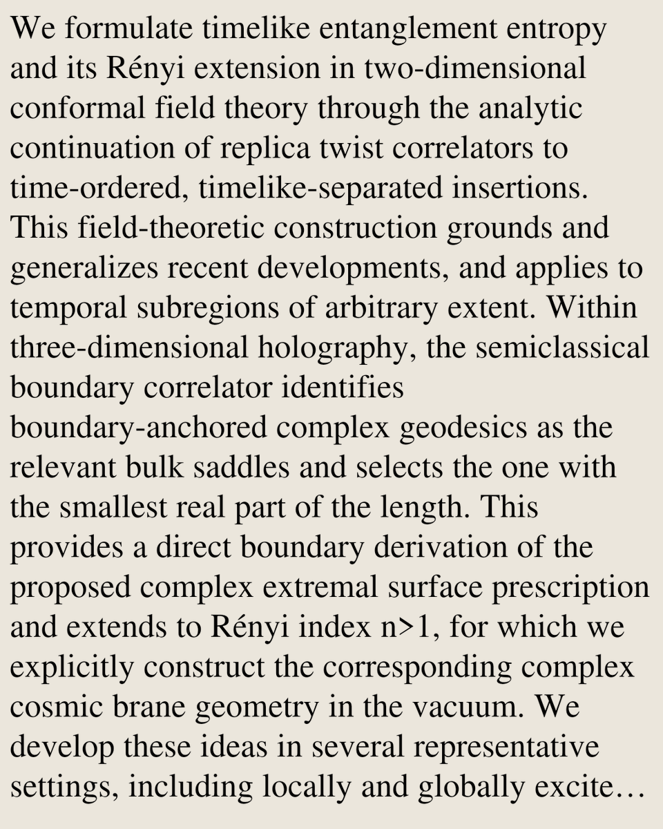 TheoryPapers's tweet photo. Temporal Entanglement from Twist Correlators in 2d Conformal Field Theory and Holography

Alice Bernamonti, Federico Galli, Michal P. Heller, Fabio Ori, Alexandre Serantes
https://t.co/m695AM4gQl [𝚑𝚎𝚙-𝚝𝚑 𝚌𝚘𝚗𝚍-𝚖𝚊𝚝.𝚜𝚝𝚊𝚝-𝚖𝚎𝚌𝚑 𝚐𝚛-𝚚𝚌 𝚚𝚞𝚊𝚗𝚝-𝚙𝚑] https://t.co/W5lbfYlKO3