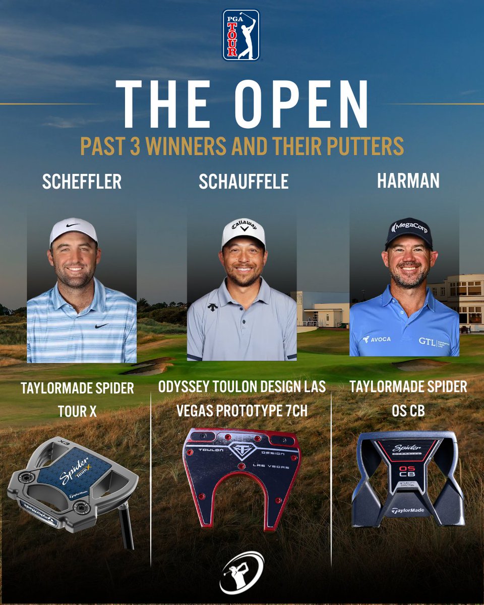 clubchampmedia's tweet photo. 3 Champions. 3 different flatsticks. Who do you think is next? 👀
@TaylorMadeGolf @odysseygolf
#TheOpen #GolfGear #ClubFitting #PGA #PGATour #ScottieScheffler #XanderSchauffele #BrianHarman #Putter https://t.co/3NHXSOhIt6