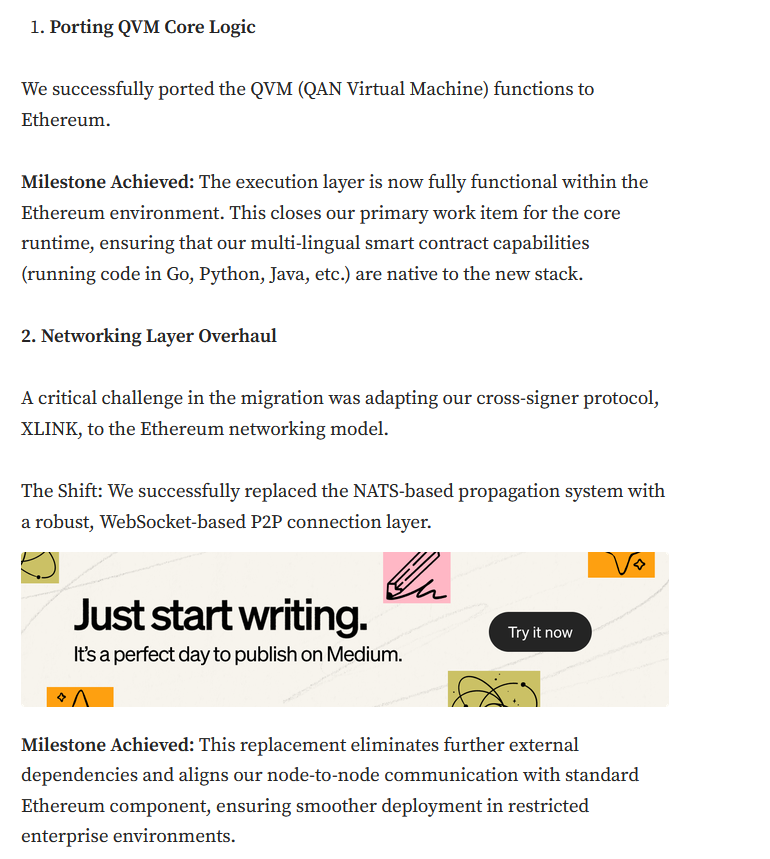 f75919's tweet photo. qanplatform:native moving toward an $ETH based architecture is a big step. It will lower barriers for partners and devs
Easy to adopt and integrate in the future

Sounds like an ETA for the public mainnet launch will follow soon

Milestones Achieved:
Buidl and Progress
