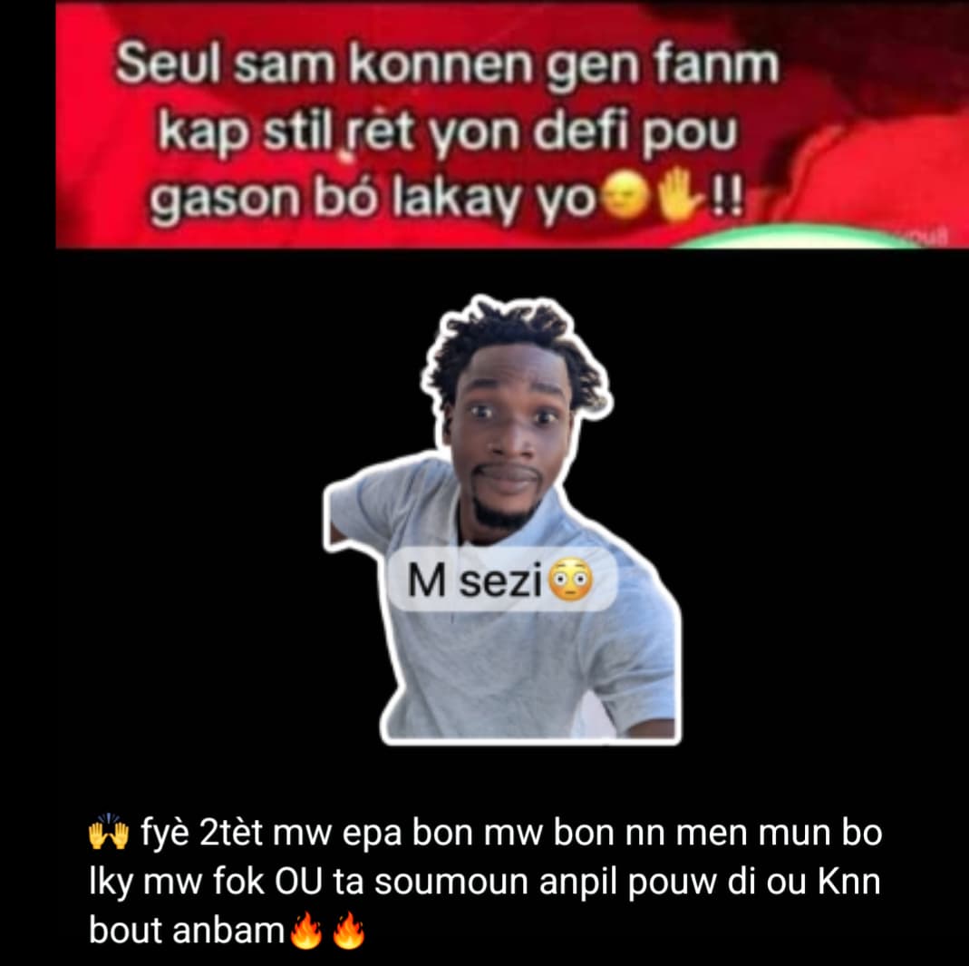 RealMisterJM's tweet photo. Mwen vote pou yo ta fè tout ti felikè sa yo fèmen bouch yo, yo radote twop, anpil neg ta dwe ret bat lonpoyet. Mpa pi bon men mwen te konprann sa m regle ak fouk mwen gadem selman ak Moun mwen annafè a pa tout Ayiti ni baz. Felikè yo fè anpil fanm panse gen neg sou katye dezonè😏 https://t.co/7UgNIWcYcg