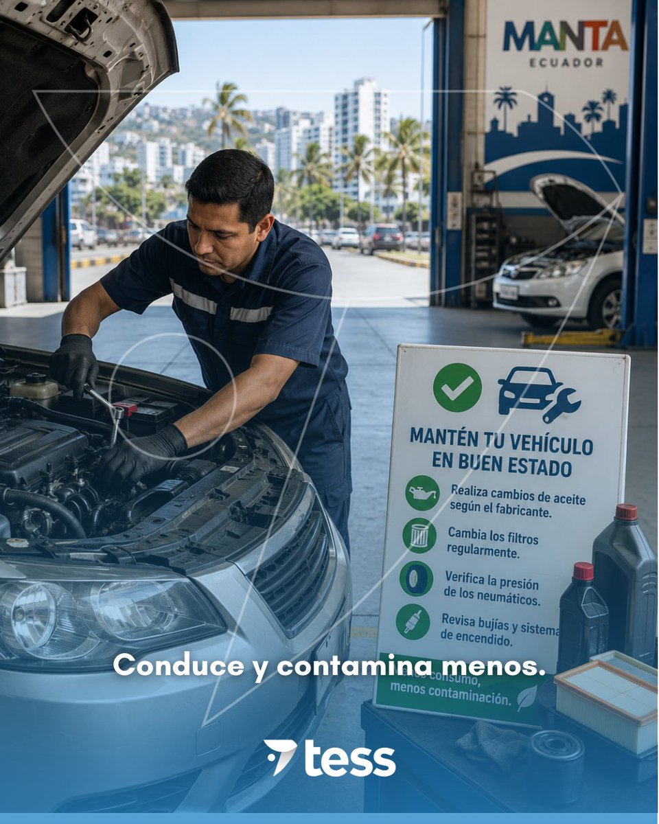 somostess's tweet photo. 🔧 Mantener tu vehículo en buen estado reduce el consumo de combustible, disminuye las emisiones y prolonga su vida útil. 🌿

#MantenimientoVehicular #AhorroDeCombustible #MenosEmisiones #SomosTESS #TránsitoManta https://t.co/W1K77C8gCi