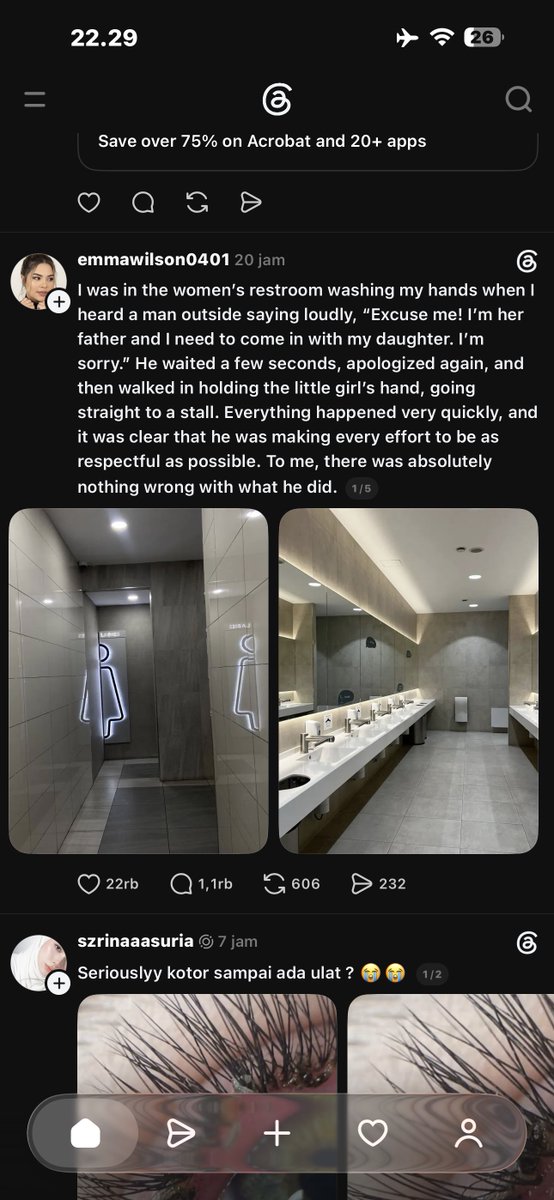 RAWBRIEFDAILY's tweet photo. di foto ini menceritakan sebuah kejadian di toilet wanita, ada ayah yang masuk sambil gendong tangan anaknya, teriak minta izin & minta maaf ke orang-orang di dalam, selesai urusan, buru-buru keluar sambil masih sungkan, eh malah ada yang komentar julid ga setuju

menurut kalian gimana, wajar ga?