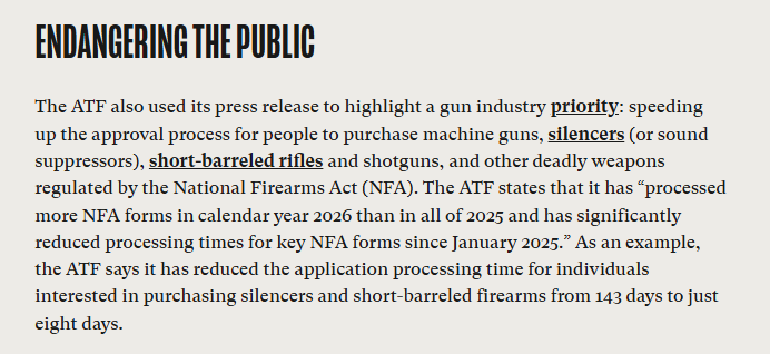 MorosKostas's tweet photo. They barely hide it anymore. This isn't about "common sense" measures. The NFA registration process has what they demand. Background check, registration, plenty of paperwork. People with NFA-registered items almost never commit crimes. 

Yet they are STILL mad. Why? Because the process is now faster. Their demand is not simply licensing measures; they want it to arbitrarily take a long time, so less people exercise their rights. 

Everything they argue should be interpreted through that lens. These are people who want to ban all guns, and failing that, they want to make guns harder and more of a pain to get.