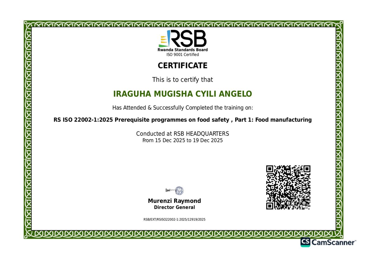 mugisha_an27185's tweet photo. From ISO 22002-1:2025 Food Safety training with @RwandaStandards late last year, to IELTS more recently the journey of learning keeps going 🌱📜 Growth isn't a straight line, it's a continuous process. #FoodSafety #IELTS #LearningNeverStops https://t.co/BAZOsdUPde