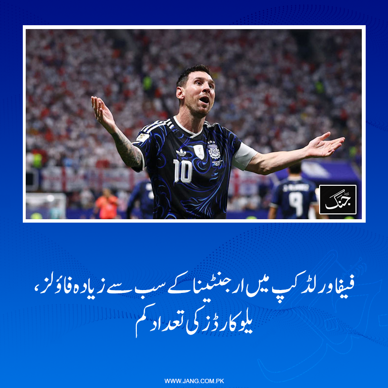 jang_akhbar's tweet photo. اعداد و شمار کے مطابق ارجنٹینا نے اب تک اپنے حریفوں کے خلاف مجموعی طور پر 88 فاؤلز کیے، جو کسی بھی ٹیم سے زیادہ ہیں۔
تفصیلات جانیے: https://t.co/gWrhbSBI7U
#DailyJang #Argentina #FIFA2026 #ARGvsENG https://t.co/iH6Ssy7fn9